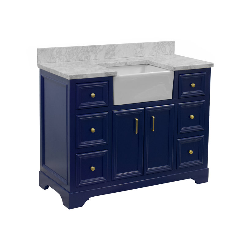 Emiliano 48'' Single Bathroom Vanity with Top, Carrara Marble, Royal Blue