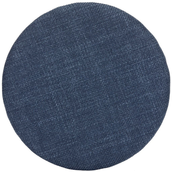 16" Round Upholstered Linen Storage Ottoman, Dark Blue