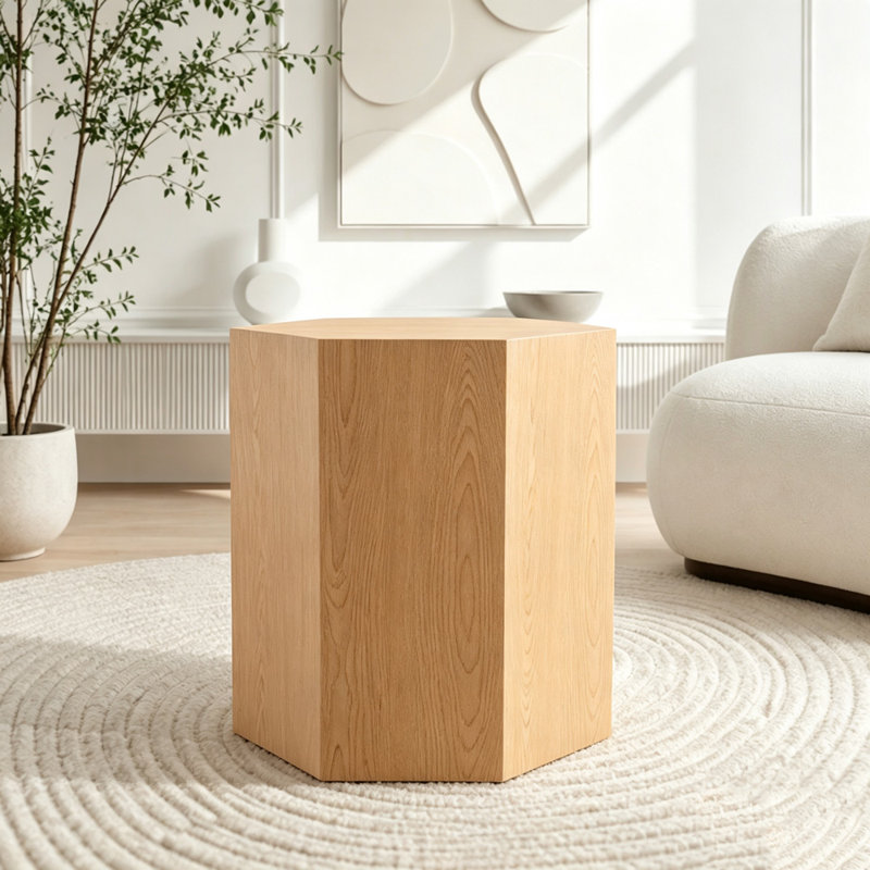 Table basse hexagonale en MDF avec fini grain de bois naturel