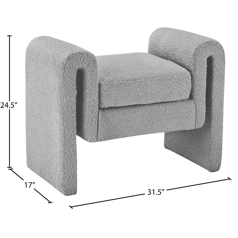 Banc rembourré Hobel, Tissu gris bouclé