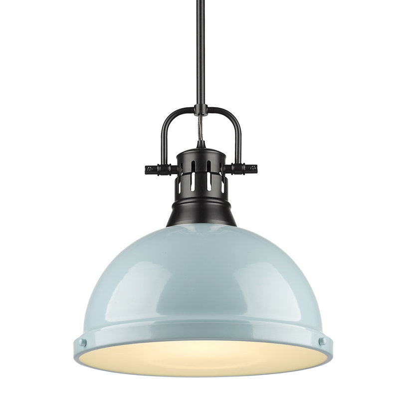 Luminaire suspendu dôme en acier à intensité variable 1 lumière Calico, Écume de mer, écume de mer, Noir mat