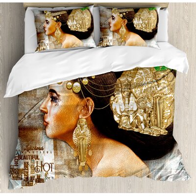 Egyptian Woman Queen Cleopatra Profile Historical Art Scene with Pyramid Sphinx Jewelry Duvet Cover Set -  Ambesonne, nev_32713_king