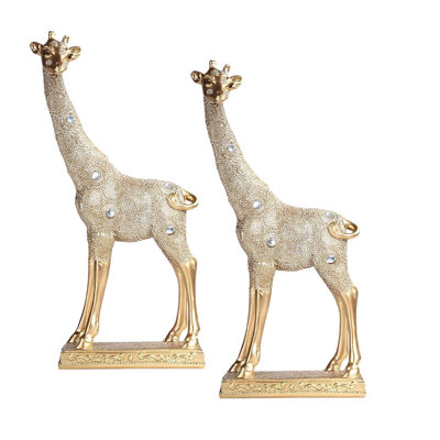 "2-PC Set" ICE ARMOR 10"H Baby Giraffe Figurine in Gold Finish Figurine Statue Ornament Home/Room Decor and Perfect Gift Ideas for House Warming, Holidays and Birthdays Great Collectible Addition