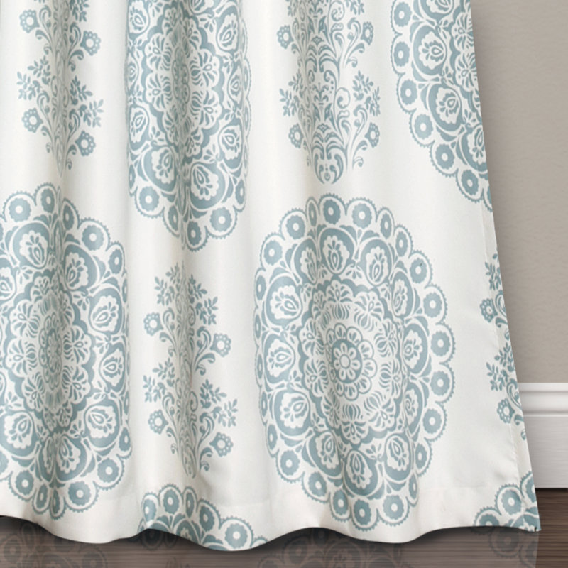 Evelyn Medallion Room Darkening Curtain Pair, Blue, 52"W x 95"L