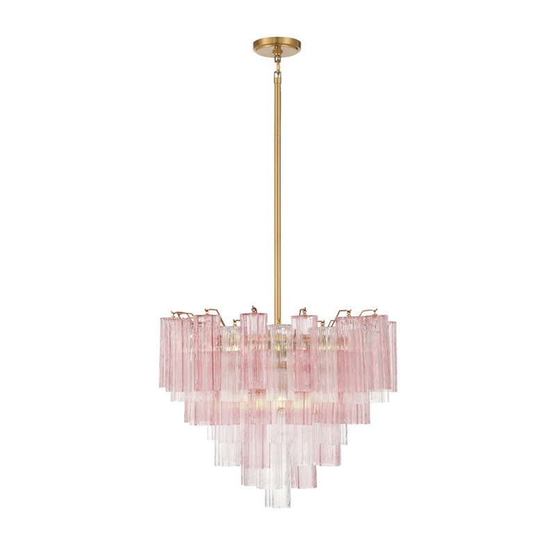 Mexborough Chandelier, 12 Lights, Pink/Aged Brass, 21.5" H x 26.75" W x 26.75" D