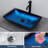 22 in. Dark Blue Glass Rectangular Vessel Bathroom Basin Sink with Black Pop-up Drain
