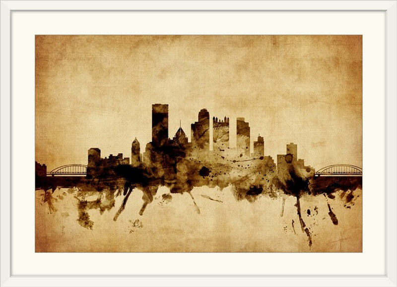 «Pittsburgh Pennsylvania Skyline» par Francy, impression, Cadre blanc, H 24 po x l 32 po x P 1 po