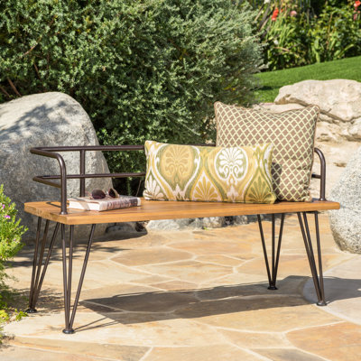 Banc en bois avec structure en métal - rustique pour le jardin, 47,15 x 17,52 x 26,18 po, 26,54 lb