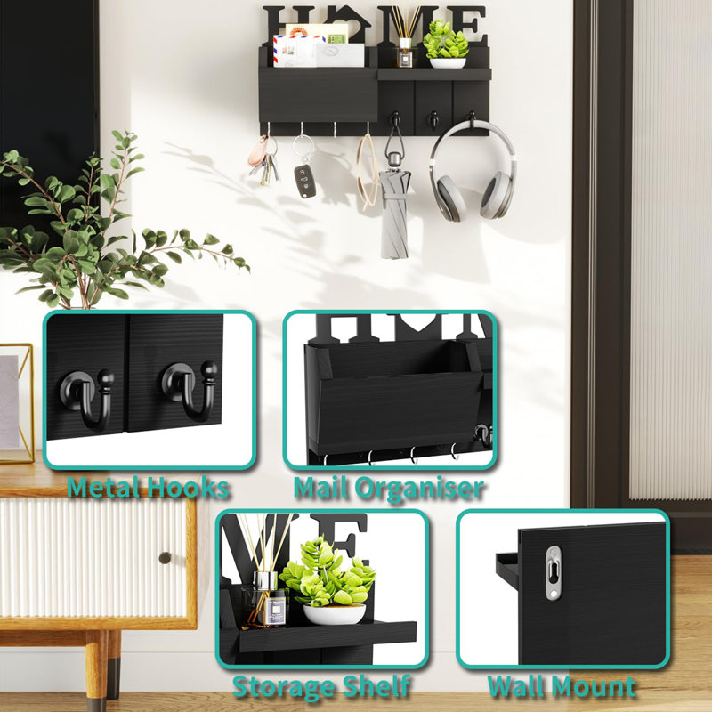Manufactured Wood Wall Organizer, Black