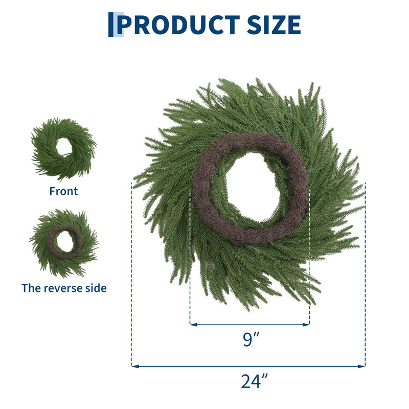Couronne de pin de Norfolk, 61 cm (24 po), base de verdure réaliste à monter soi-même, tiges en fil de fer flexibles, pour intérieur et extérieur
