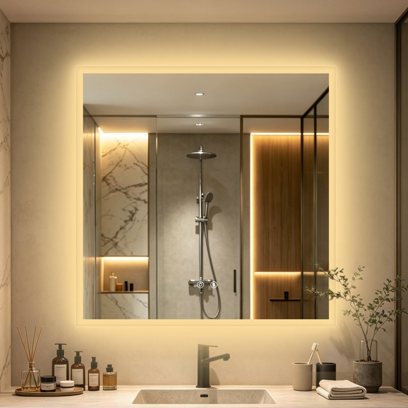 Backlit Led Wall Mirror, 90 cm H x 90 cm W