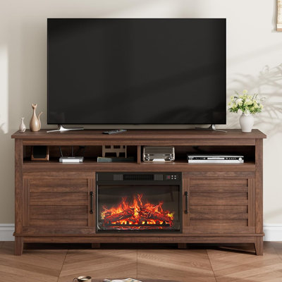 Meuble télé 70,9 po avec foyer électrique de 23 po, centre de divertissement avec tablettes réglables et armoires de rangement, salon, chambre à coucher, naturel