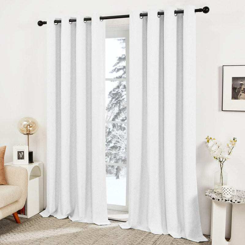 Faux Linen 100% Blackout Thermal Insulated Noise Reducing Grommet Curtains (Set of 2), Brilliant White, 52'' W x 54'' L