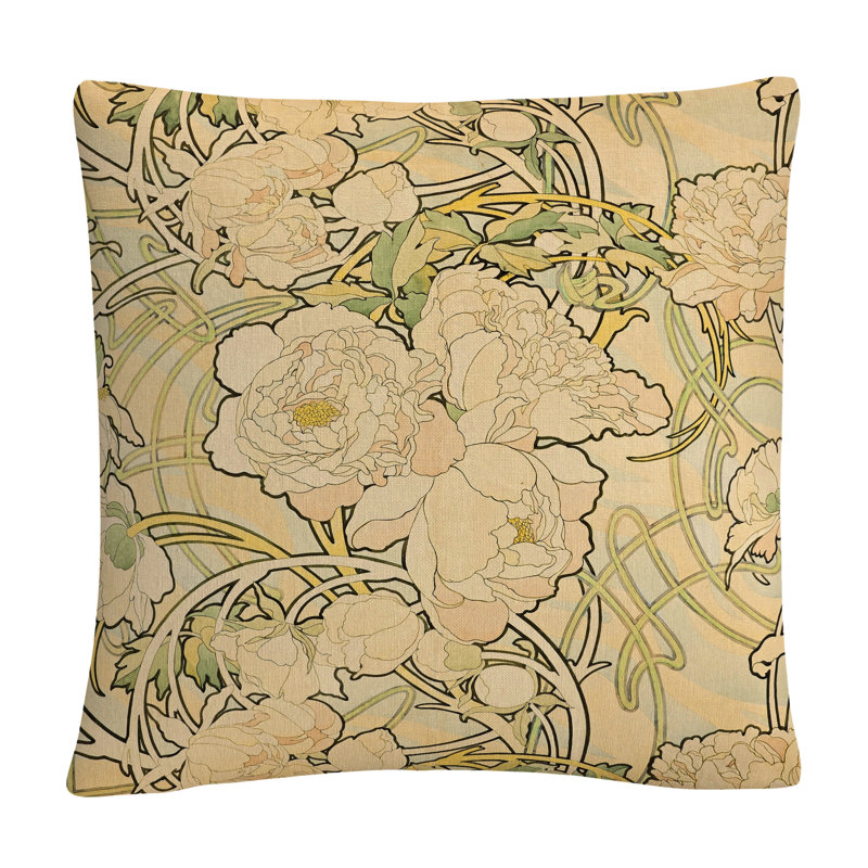 Coussin décoratif pivoines par Alphonse Mucha