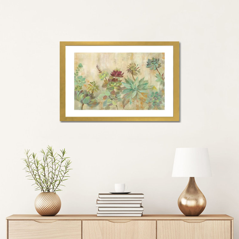 Succulent Garden by Silvia Vassileva - Painting, Gold Paper, White, 16" H x 24" W x 1" D