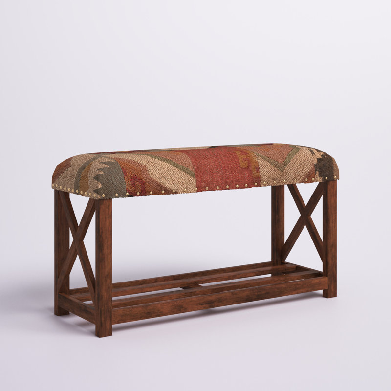 Eaglin Cotton Upholstered Storage Bench, Light Brown/Patchwork