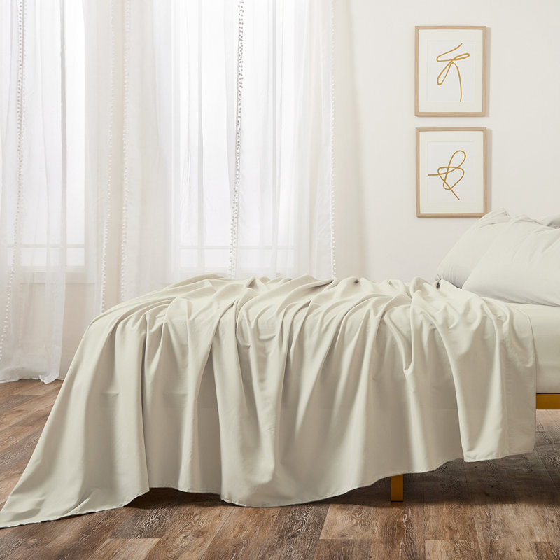 Cream Twin XL Organic Bamboo Cotton Microfiber Bed Sheet Set