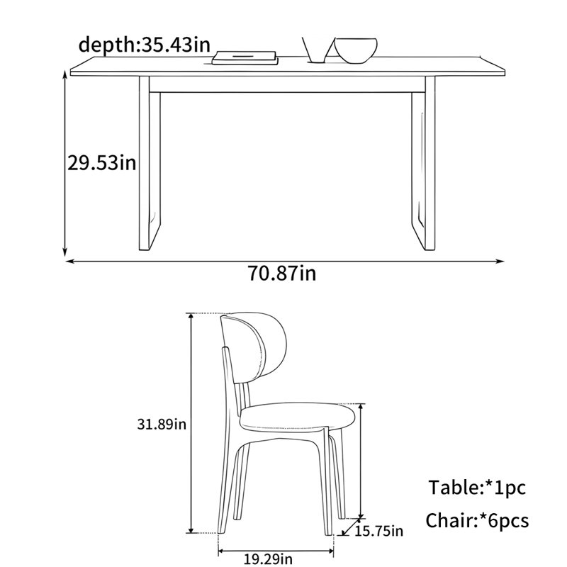 Rectangular home creative dining table, 29.53"H x 70.87"L x 35.43"W