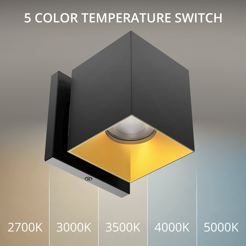 Zoron Dimmable LED Outdoor Square Wall Light With Color Temperature Switch (2700K/3000K/3500K/4000K/5000K), 45° Beam Angle