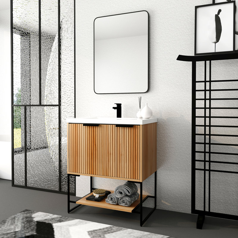 Meuble-lavabo autoportant 30 po avec lavabo en résine - Contreplaqué teinté Design moderne pour la salle de bain