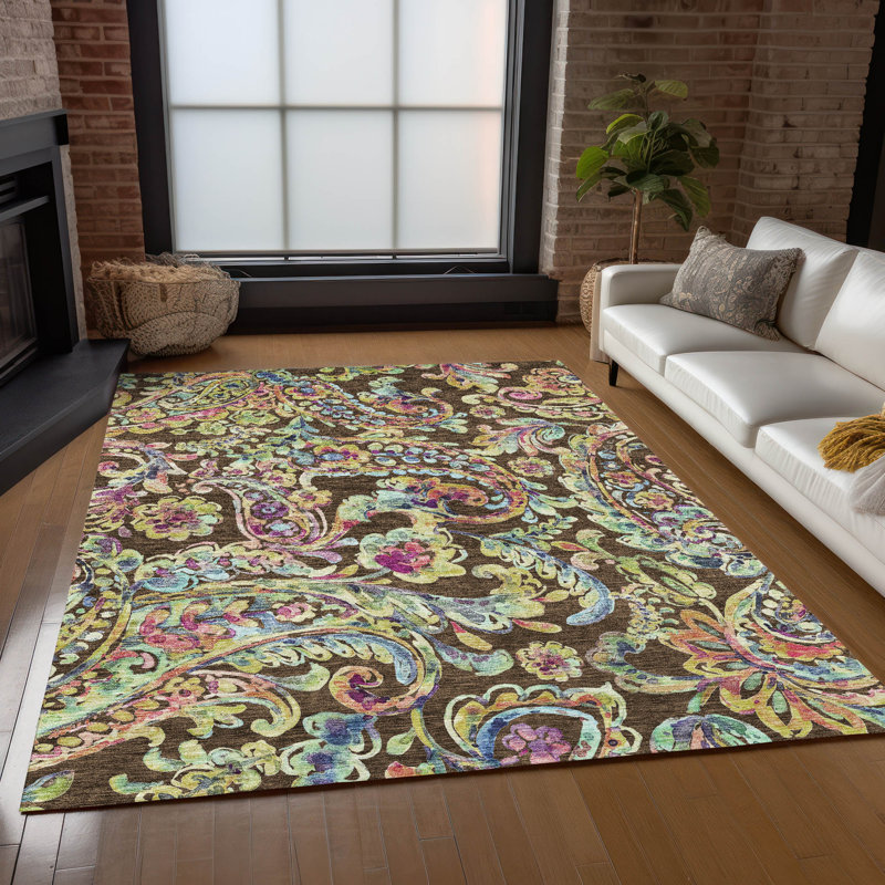 Seoras Washable Paisley Indoor / Outdoor Rug, Rectangle 5' x 7'6"