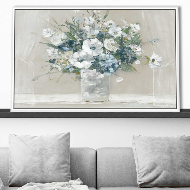 " Be Happy " by Sally Swatland, 27.5" H x 43.5" W x 2" D, White Floater Frame