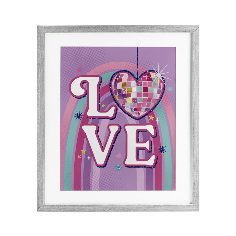 «Love Disco Heart Rainbow», reproduction sous verre encadrée par Courtney Morgenstern, H 16 po x l 13 po, Cadre de ferme gris