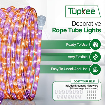 Tupkee LED Rope Light Purple - For Indoor And Outdoor Use, 24 Feet (7.3 M) - 10MM Diameter - 144 LED Long Life Bulbs Rope Tube Lights