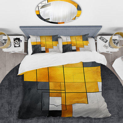 Ensemble de housse de couette à motif géométrique abstrait jaune et gris Fusion 4