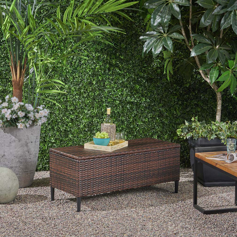 Banc de rangement en rotin pour l'extérieur, Brun