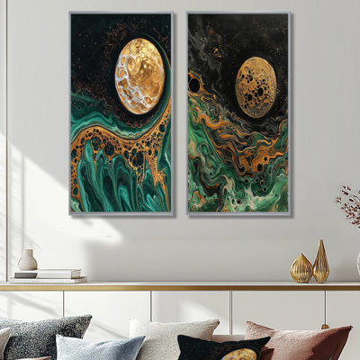 Mystic Reverie of the Moon I - Space Canvas Wall Art, Astronomy 2 Piece Wall Decor