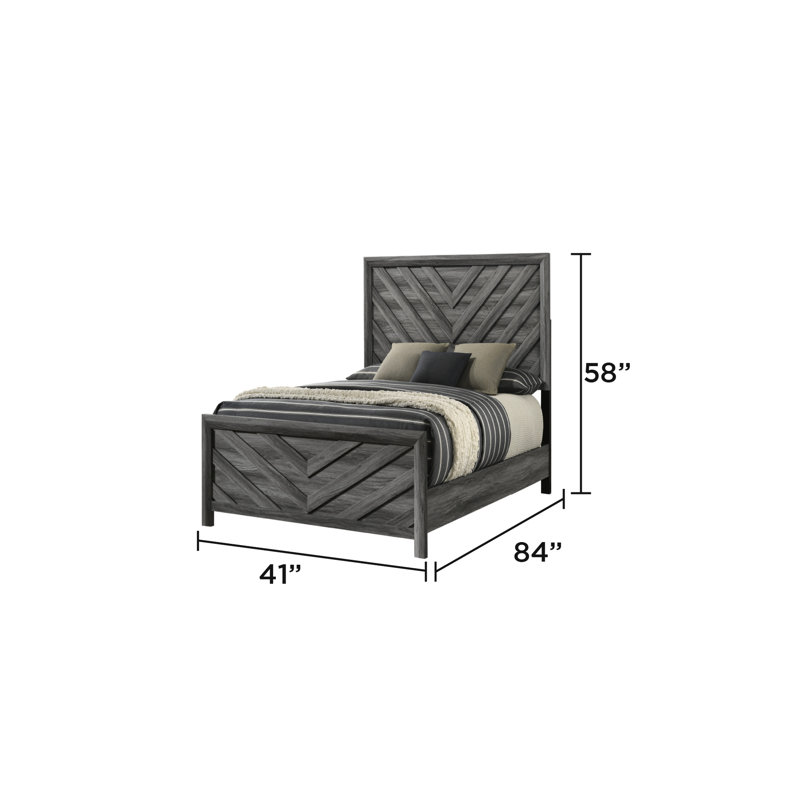 Contemporain, lit simple, bois gris, tête de lit moderne confortable et chic, cadre de lit, charme, décor de chambre à coucher