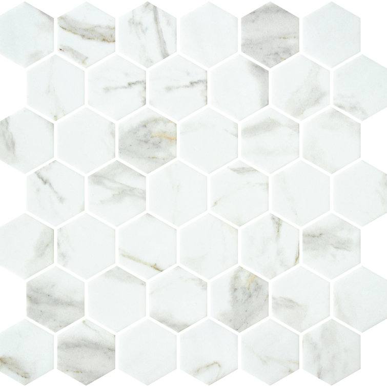 Onix 2” x 2” Hexagon Athena Matte Glass Marble Look Mosaic