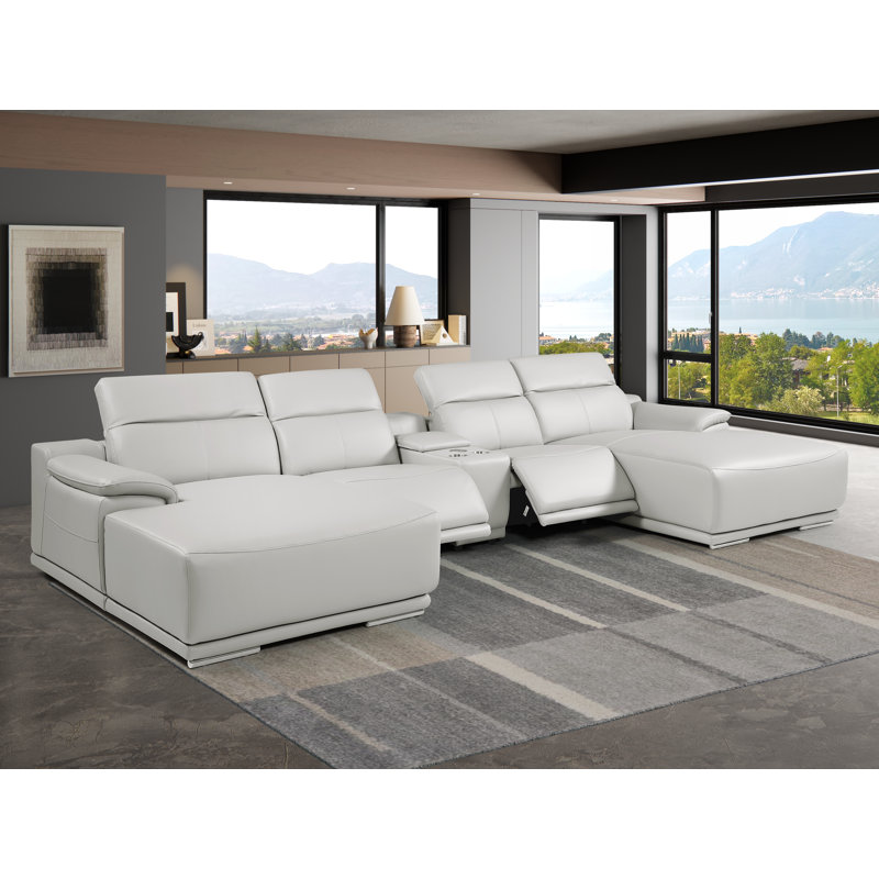 Canapé modulaire 5 pièces DivanItalia, Light Grey Genuine Leather