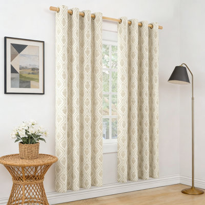 Beige Leaf Jacquard Curtains, French Country Botanical Pattern Cottage Core Boho Vintage Semi Sheer Linen Curtains