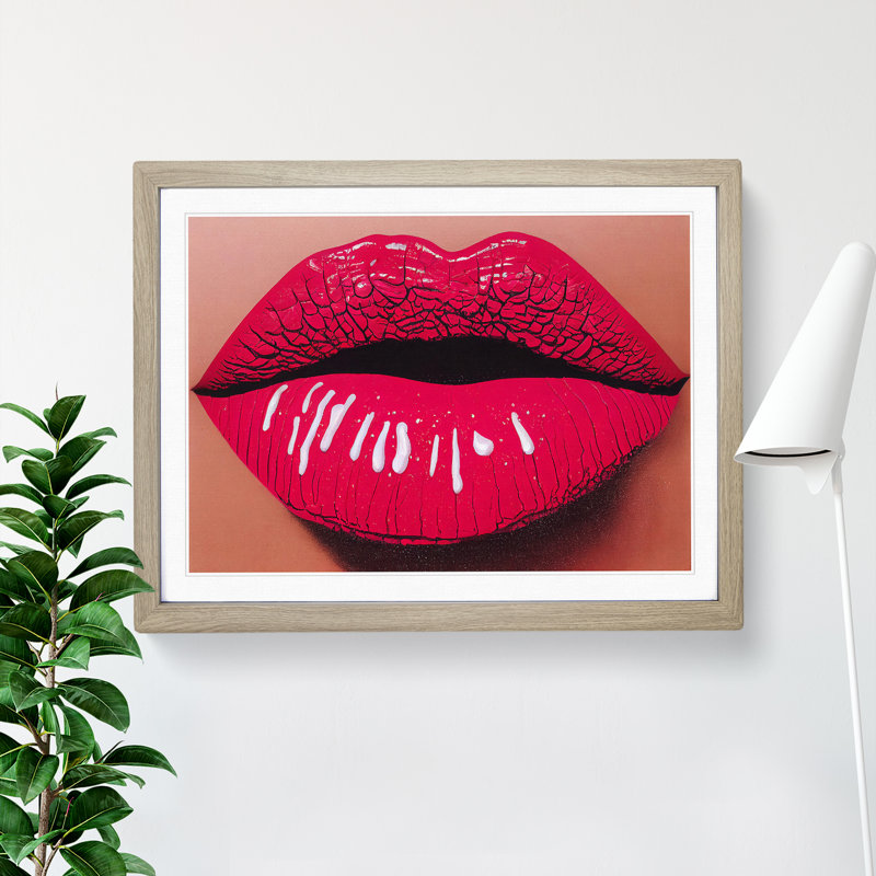 Lips Of A Woman - Single Picture Frame Print, 25cm H x 34cm W, Grey
