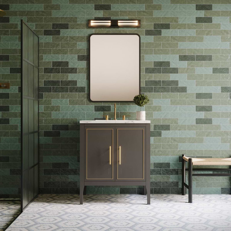 Province 24" Freestanding Standard Single Bathroom Vanity with Top, Charcoal/Gold, Gold Zinc Alloy