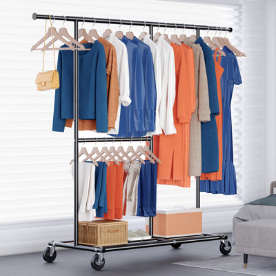 Clothes Rail with Wheels, Adjustable Height & Extendable Rod - 209kg (460lbs) Capacity