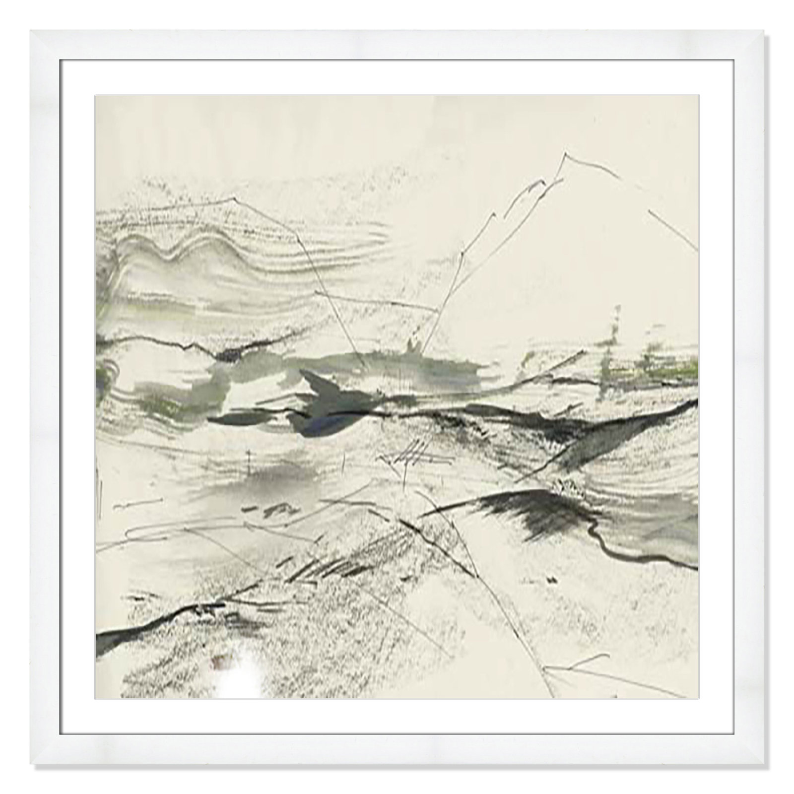 Green Sketches Print, 37.5" H x 37.5" W x 2" D, White Cube Framed