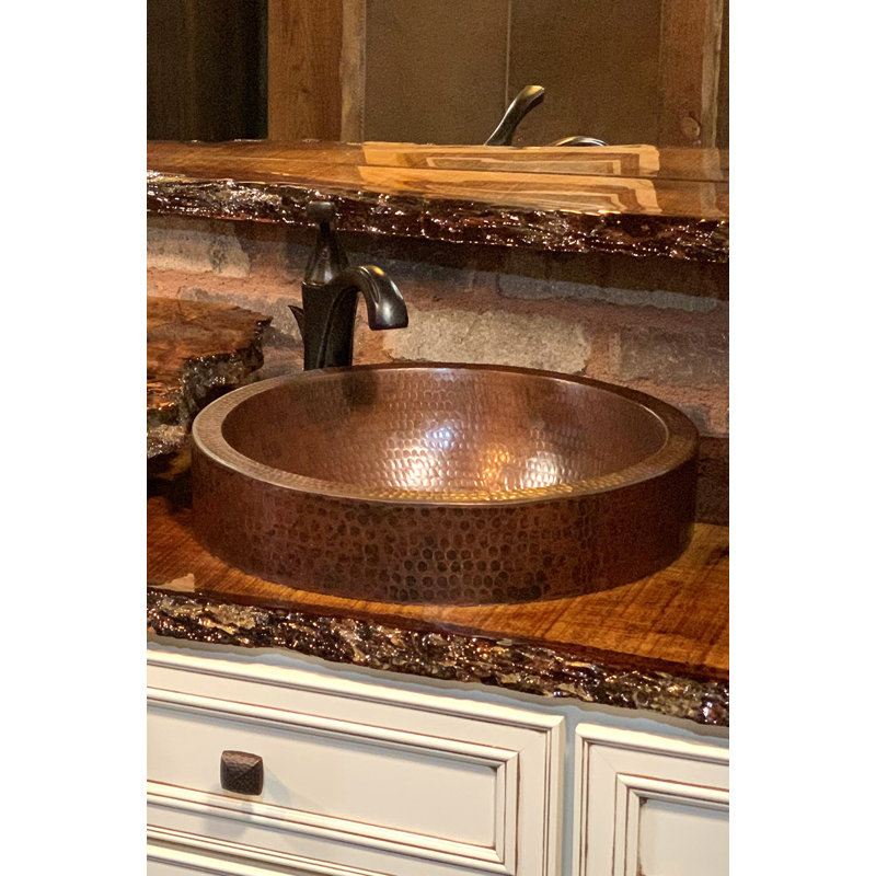 15'' Round Hammered Copper Vessel Sink with Skirted Rim