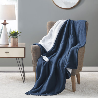 Couverture chauffante réversible Serta Fleece Sherpa bleue ultra-douce 127 x 152 cm