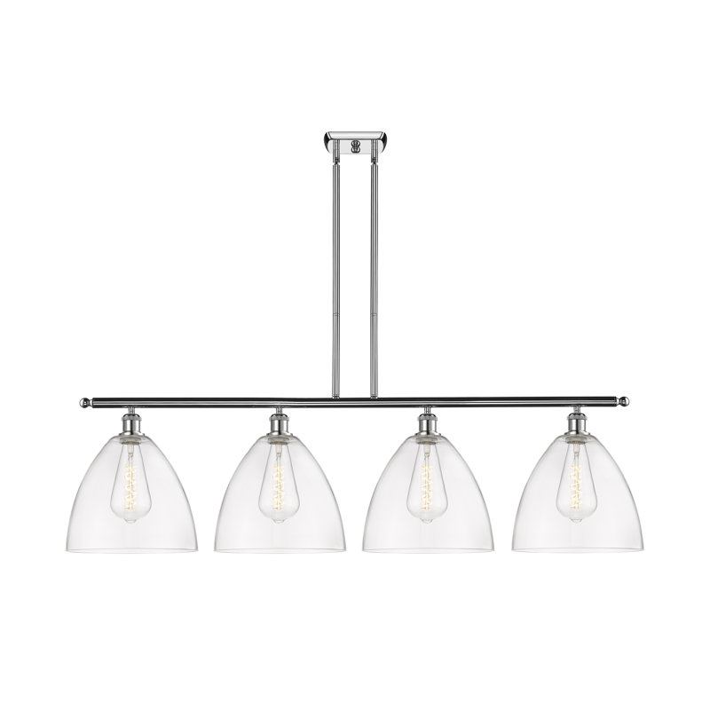 Luminaire suspendu linéaire à 4 lumières pour îlot de cuisine Allure, Transparent, Ampoule non incluse, Chrome poli