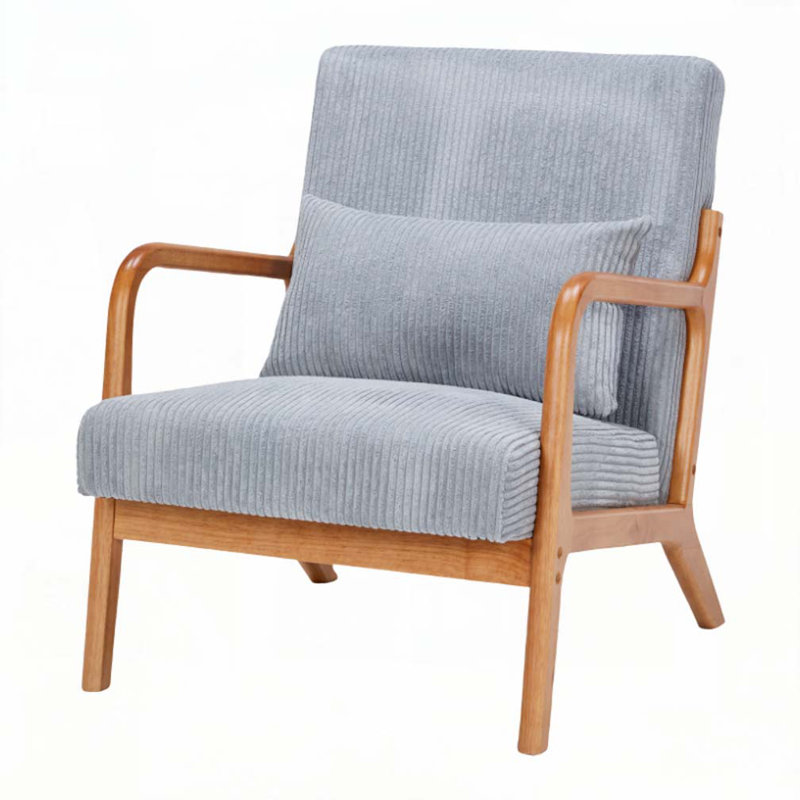 Chaise de lecture rembourrée avec structure en bois massif, Gris clair, Bois