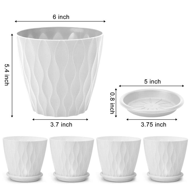 6 inch Plant Pots 5 Pack, White