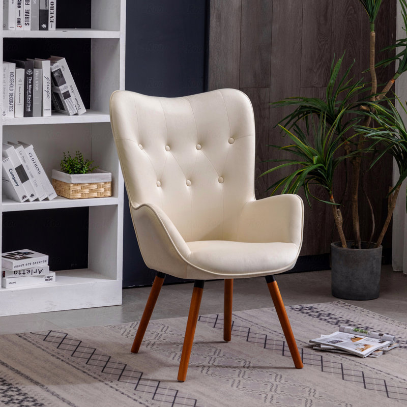 Contemporary Silky Velvet Tufted Button Back Accent Basic Accent Chair, White