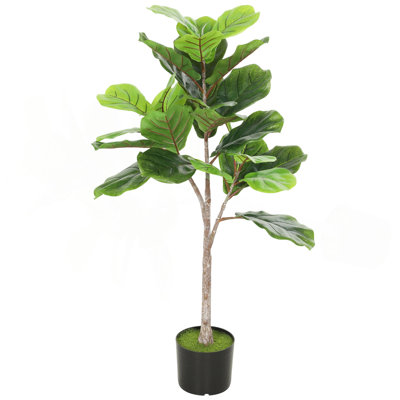 3.58 Ft Artificial Fiddle Leaf Fig Tree,  Potted Plant With Flocked Soil For Home Office Decor, Green
