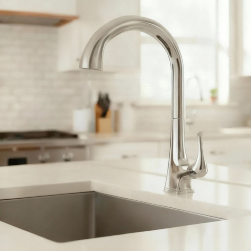 Quest Collection High-Arc Single Handle Kitchen Faucet with 2-Function Pull-Down Spout Sprayer - Chrome Polished