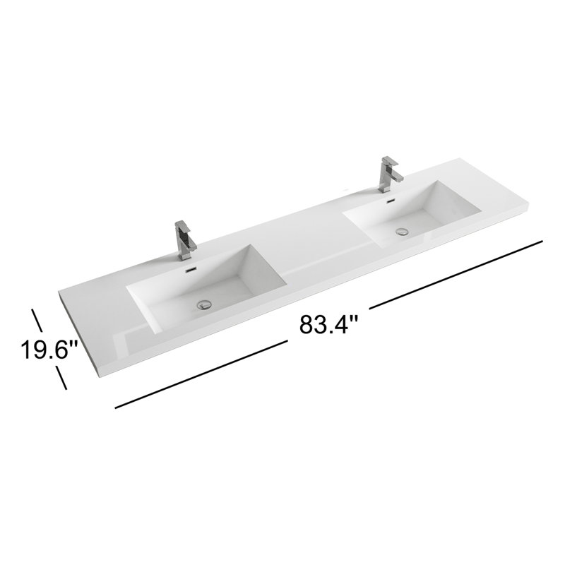 Lavabo de salle de bain rectangulaire intégré en polymère 83,4 po avec trop-plein Alma