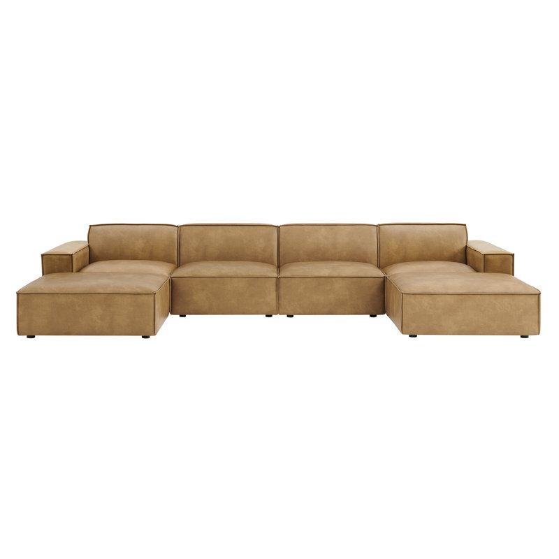 Canapé modulaire en cuir grillé 6 pièces Bange, Similicuir Toast