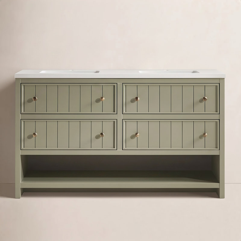 Meuble-lavabo 60 po Rennes avec plateau en quartz, Olive